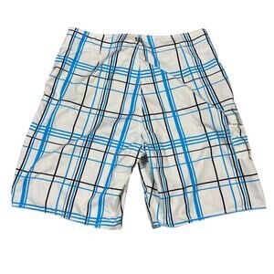 y2k 2000s style Body Glove blue plaid swim boardshorts surfwear beach summer 32